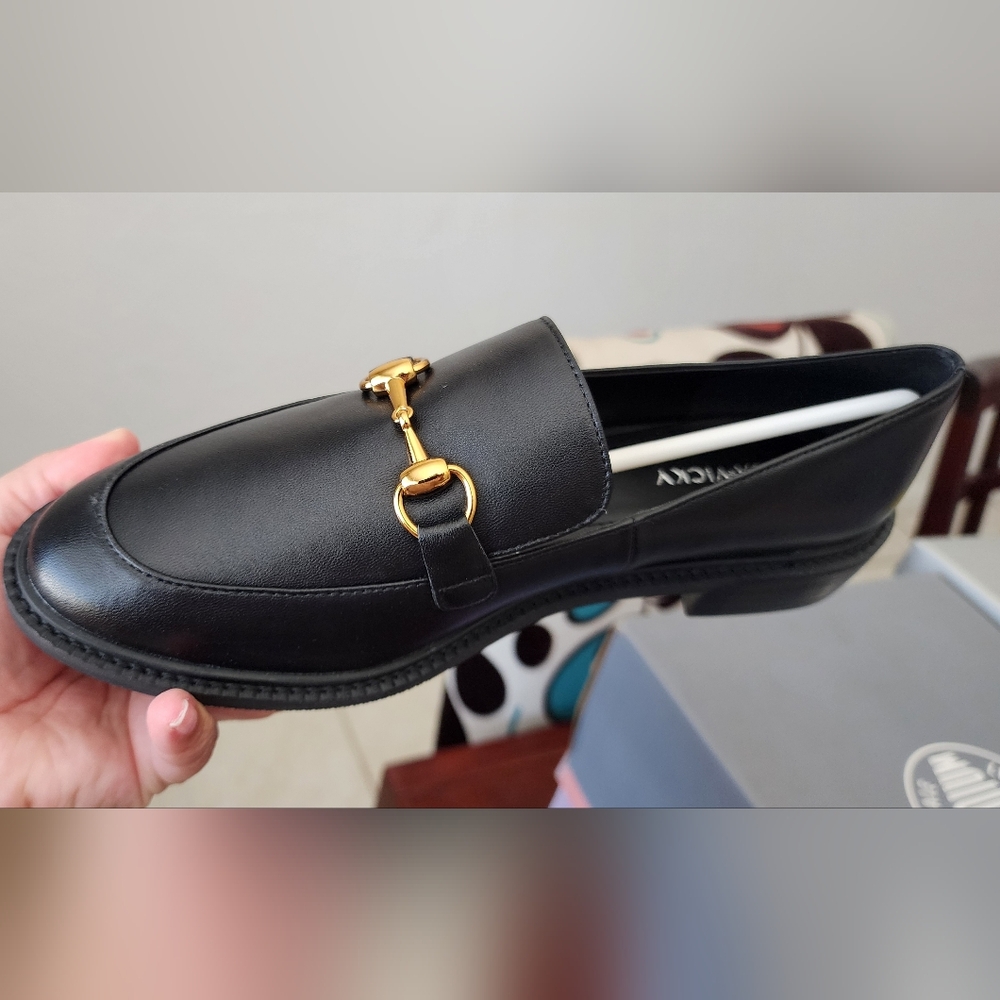 Black Loafers with Gold Accent